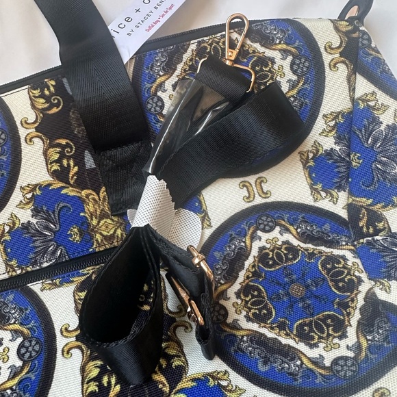 Alice + Olivia Blue and Gold Travel Bag with Geometric Pattern - Picture 7 of 10